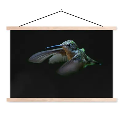 Produktbild von MuchoWow® Textilposter Kolibri - Federn - Schwarz 60x40 cm mit holzfarbenen Rahmen - Bilder