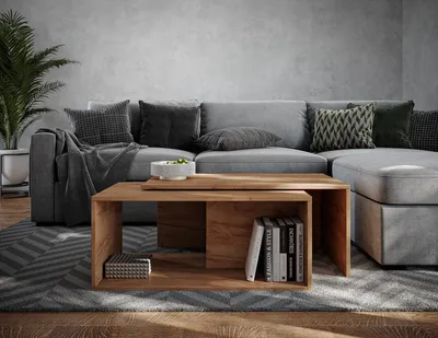 Produktbild von PLATAN ROOM Couchtisch Kaffeetisch eiche 2er Set 90x48x40 cm, moderner Wohnzimmertisch, Sofatisch mit Stauraum, Satztisch