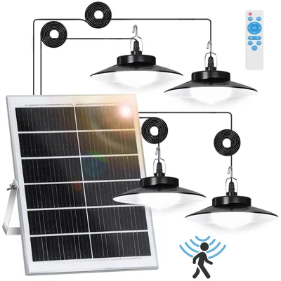 Produktbild von LED Solarlampe Bewegungsmelder Außen Pendelleuchte IP65 Wasserdicht Gartenleuchte Dimmbar 5 Modi mit Fernbedienung, Kaltweiß, 4 Lampe