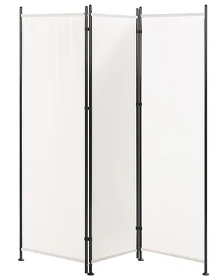 Produktbild von BELIANI Paravent Weiß 161 x 170 cm 3-teiliges aus Polyester und Stahl Wohnzimmer Schlafzimmer Innen- und Außenbereich Elegant Modern