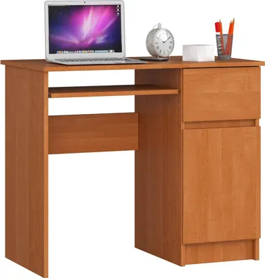 Produktbild von Computerschreibtisch – Schreibtisch – Bürotisch – Büroschreibtisch – PIKSEL – 90 cm – Braun – Computertisch mit Schublade und Tür rechts