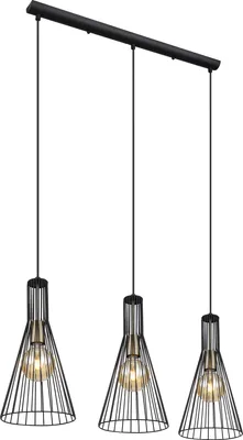 Produktbild von Globo Lighting Hängeleuchte Metall schwarz, Metall schwarz, altmessing, Kabel PVC schwarz, LxBxH: 840x200x1200mm, exkl. 3x E27 40W 230V
