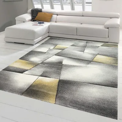 Image de Tapis moderne tapis salon tapis court en pastel jaune gris Taille - 140 x 200 cm