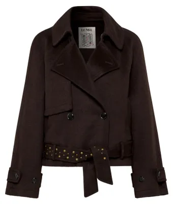 Produktbild von Damen Trenchcoat Jacke Braun doppelreihig mit Bindegürtel Größe 38 Polyester-Woll-Mix