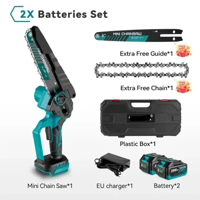 Image de Scie à chaîne sans fil Accu - 18V, avec une lame de 8 pouces et un moteur sans balais, idéale pour l'entretien du jardin et le travail du bois