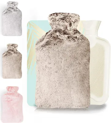 Productafbeelding van Warmwaterkruik, 2 liter, met zachte, gebreide hoes - Verlichting bij pijn in de rug, nek en onderrug - Cadeau voor verjaardag, kerst, vrouwen, kinderen en baby's (bruin)