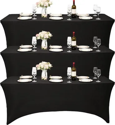 Produktbild von 6-FT Schwarz Stretch Tischdecke Rechteckig Cocktail Tischdecke - Faltenfrei Glatt - Waschbar - Hochzeit Geburtstagparty