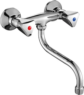 Produktbild von Kuchinox Küchenarmatur, Wandmontage, Spültisch, Zweigriffmischer, Chrom, Retro-Stil, 20 cm Auslauf, 1/2 Zoll Kopfdurchmesser, Standardanschlüsse, Modell BQN080D, Profi-Armatur