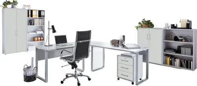 Produktbild von Büromöbel-Set TABOR PRO 1 in lichtgrau / weiß matt, Arbeitszimmer Komplett-Set