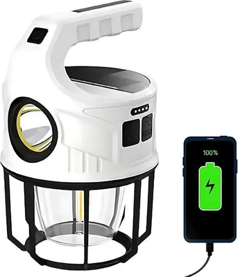 Produktbild von Solar Campingleuchte 500LM – Oplaadbar über Solar & USB – IPX4 Wasserfest - Notfallleuchte für Camping, Wandern & Notfall zu Hause
