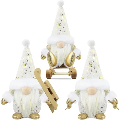 Productafbeelding van Kerstelfjes, set van 3, kerstdecoratie, wit en goud