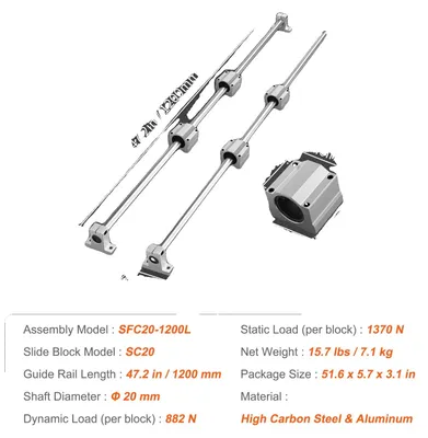 Obrázok produktu pre Súprava lineárneho pohybu, materiály s dlhou životnosťou, vysoká nosnosť, 20 mm x 1200 mm