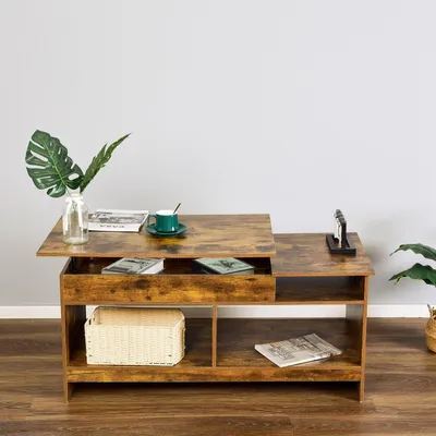 Image de Table basse relevable avec rangement et étagères