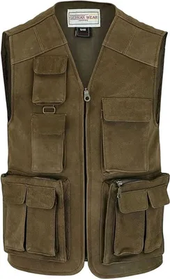Produktbild von Jagd Lederweste Jagdweste Angelweste Angler Weste Jägerweste, Größe:50/M, Farbe:Dunkelbraun