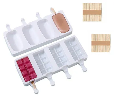 Eis am Stiel Formen 2er-Pack + 100 Holzstäbchen, Silikon