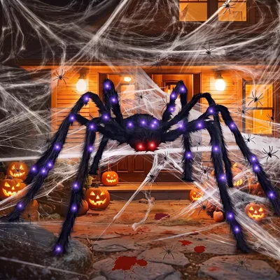 Imagen del producto de Araña gigante LED de 150 cm, estilo Halloween, ideal para decoración exterior