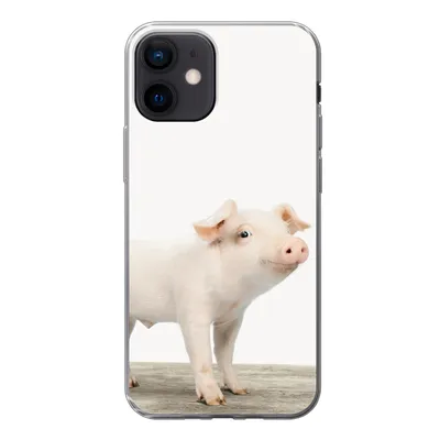 Produktbild von MuchoWow® Handyhülle Schutzhülle Hülle für iPhone 12 Ferkel - Groß - Tiere - Rosa - Jungen - Mädchen - Kinder Silikon Softcase Handy Hülle - Schutzhülle