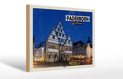 Produktbild von Holzschild Städte Paderborn Rathaus Altstadt 30x20cm