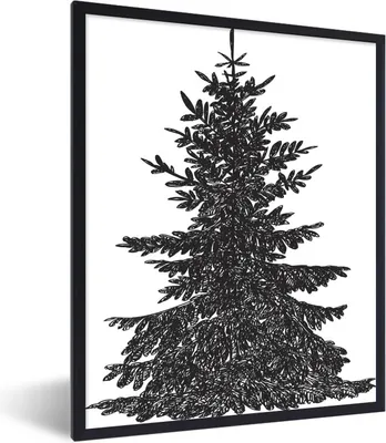Produktbild von MuchoWow® Gerahmtes Poster Eine schwarz-weiße Illustration einer Kiefer 60x80 cm - Poster mit Schwarzem Bilderrahmen Wandposter Rahmen Foto Bilder - Premium - Wanddeko Wohnzimmer