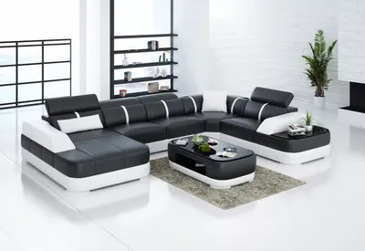 Produktbild von Ecksofa Design Moderne Wohnzimmer Eckcouch Lederpolster Couch Sofa U Form Möbel