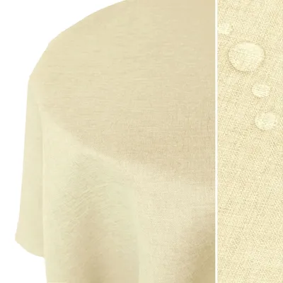 Produktbild von LEINEN Optik Rund 140 cm CHAMPAGNER Creme Tischdecke bügelfrei pflegeleicht Fleckschutz Stofftischdecke Gartentischdecke Leinenotpik