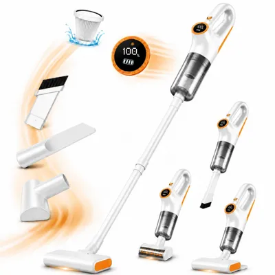 Produktbild von 4-in-1 Akku-Staubsauger, 15.000 Pa, kabelloser Hand- und Stielstaubsauger mit LED-Anzeige & HEPA-Filter, für Hartboden, Teppich und Tierhaare, Weiß