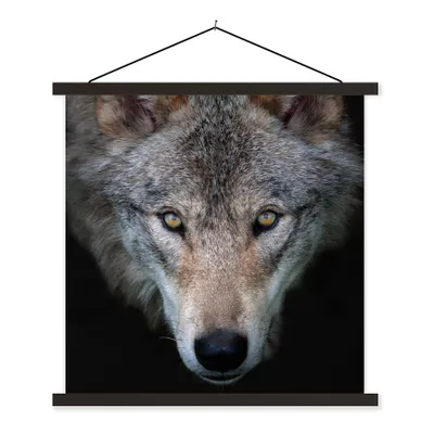 Produktbild von MuchoWow® Textilposter Wolf - Porträt - Schwarz 60x60 cm mit schwarzem Rahmen - Posteraufhänger