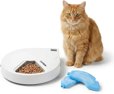 Produktbild von Automatischer Futterspender für Katzen – digitaler Timer – für 5 Mahlzeiten – mit Kühlakkus – weiß