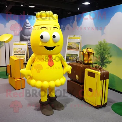 Immagine prodotto di Personaggio del costume della mascotte REDBROKOLY dell Alleanza gialla vestito con una gonna e valigette