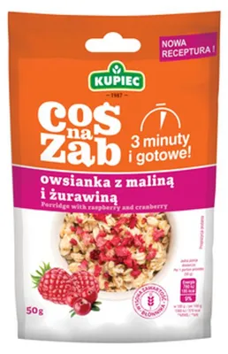 Produktbild von Haferflocken mit Himbeeren und Cranberries, 50g. Ein kleiner Snack