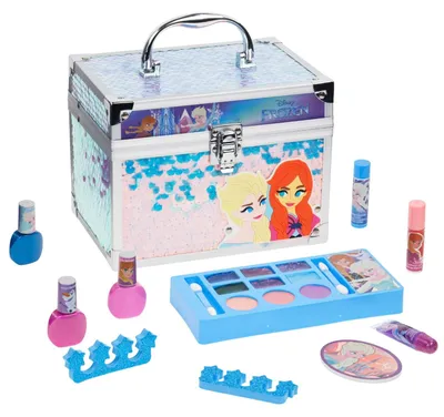 Imagen del producto de Kit de maquillaje para niños con brillo de labios y esmalte de uñas, en estuche de belleza, con una variedad de colores