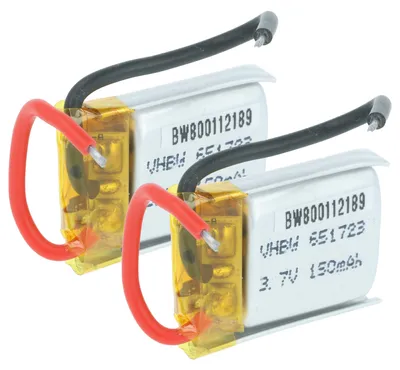 Produktbild von vhbw 2x Akku Ersatz für JJRC 651723 für Modellbau (150mAh, 3,7V, Li-Polymer, 25 x 17,5 x 7,6 mm, 2 Pin Walkera)