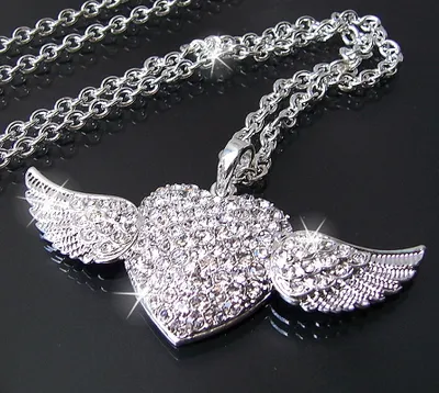 Produktbild von K620* Halskette 75cm Silber Anhänger Herz mit Flügeln Schmuck