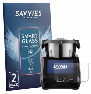 Produktbild von 2x Savvies Schutzglas Folie für SilverCrest Monsieur Cuisine Smart BLACK EDITION 9H Panzer Schutzfolie Glas Displayschutz klar transparent