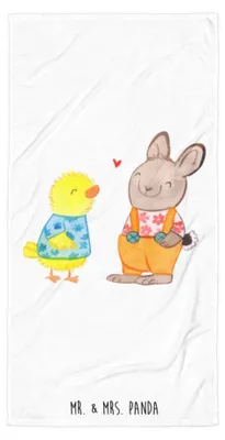 Produktbild von Mr. & Mrs. Panda Handtuch Ostern Freundschaft - Weiß - Geschenk, Strandtuch, Liebe, Osterhase, Ostergeschenke, Hase, Badehandtuch, Reisehandtuch, Frühling, Küken, Großes