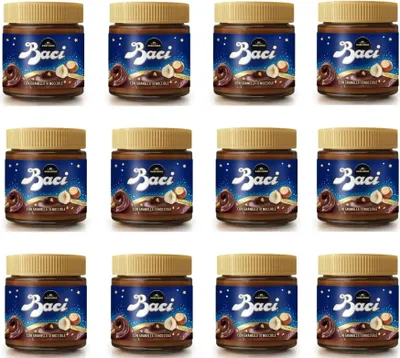 Produktbild von 12x Perugina Baci Crema Spalmabile Streichcreme mit Haselnüssen und Kakao 200g streichfähige Schokolade Creme Brotaufstrich mit gehackten Haselnüssen Schokoladenaufstrich