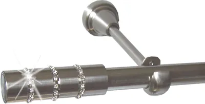 Produktbild von Gardinenstange Set Edelstahl Look Metall Ø 19mm zur Wandbefestigung 1-lauf Kristall, Länge wählbar H18E67