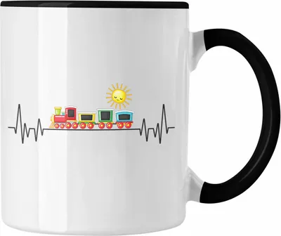 Produktbild von Trendation - Zug Züge Herzschlag Tasse Geschenk für Eisenbahner Zugführer Hobby Geschenkidee (Schwarz)