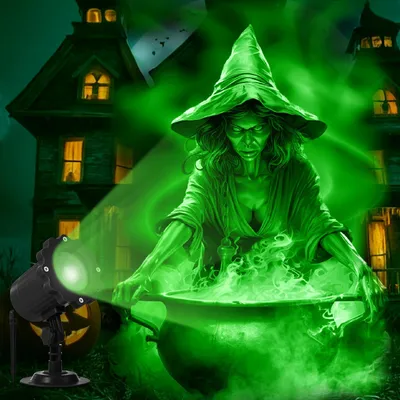 Halloween-Projektorlampe, grüne Hexe, 3D-Hologramm-Effekt