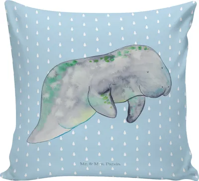 Produktbild von Mr. & Mrs. Panda Sofakissen Seekuh Chillen - Blau Pastell - Geschenk, Kissen 40x40, Süßigkeiten, Abnehmen, kuschelkissen, Meer, Diät, Sofa, Wohnzimmerkissen, Zucker