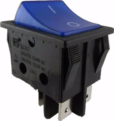 Produktbild von Wippenschalter, 2 polig (4pin) 16A 250VAC 30x22mm Blau Wippe beleuchtet