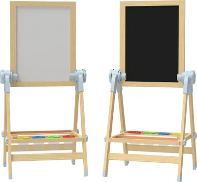 Produktbild von Kinder Staffelei aus Holz, Doppelseitige Whiteboard und Tafel Höhenverstellbar Standtafel mit Papierrolle, Ablage, Natur