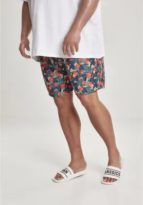 Productafbeelding van Heren shorts Urban Classics, model "Pattern?Swim Shorts", zwart/tropisch patroon - maat M