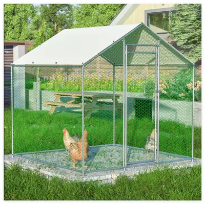 Produktbild von GIHAUVIA - Hühnerstall 2x2x2m Außenzaun Kleintierzaun Voliere Hühnerstall Geflügelstall für draußen verzinkter Stahlrahmen mit Dach