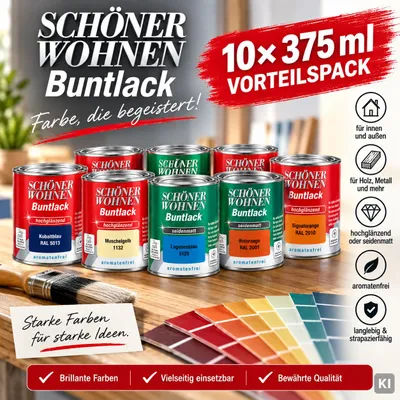Produktbild von Sonderposten Schöner Wohnen Buntlack 10x 0,375 Liter Farbwahl, Schöner Wohnen Buntlack:Rotorange, KI-generiertes Bild