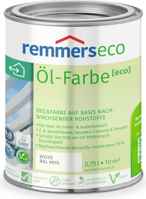 Produktbild von Remmers Öl-Farbe [eco] weiß (RAL 9016) 0,75 l, Holzlack