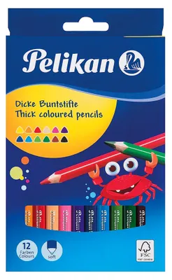 Produktbild von Pelikan Buntstifte dreieckige dicke Holzstifte Packung mit 12 Farben