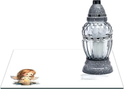 Zdjęcie produktu dla SZKLANA PODSTAWKA POD ZNICZE Z DEDYKACJĄ 30x20cm 554a Aniołek na białym tle