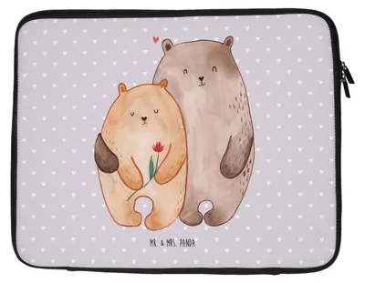 Produktbild von Mr. & Mrs. Panda Laptop Tasche Bären Liebe 33 x 42 cm - Grau Pastell - Geschenk, Schutzhülle, Freundin, Verknallt, Kuscheln, Hülle, Laptophülle, Bär, Hochzeitstag, Sleeve