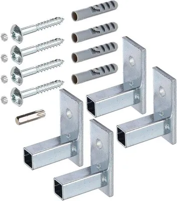 Produktbild von Montageset für Fenstergitter | Befestigungselemente für Fenstergitter | Stahl, elektrolytisch blau verzinkt | Set mit 4 Teilen | Sicher und praktisch